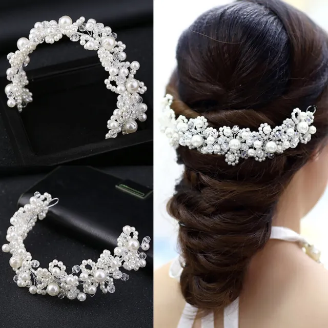 White Crystal Pearl Headband Wedding Bridal Hair Band Headpiece Hair Accessories