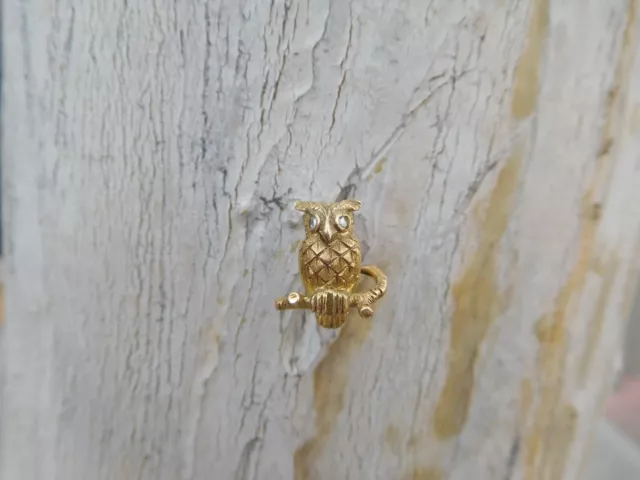 Charming 1900 Art Nouveau Victorian 14K Rose Gold Diamond eYes Owl Lapel Pin 🦉