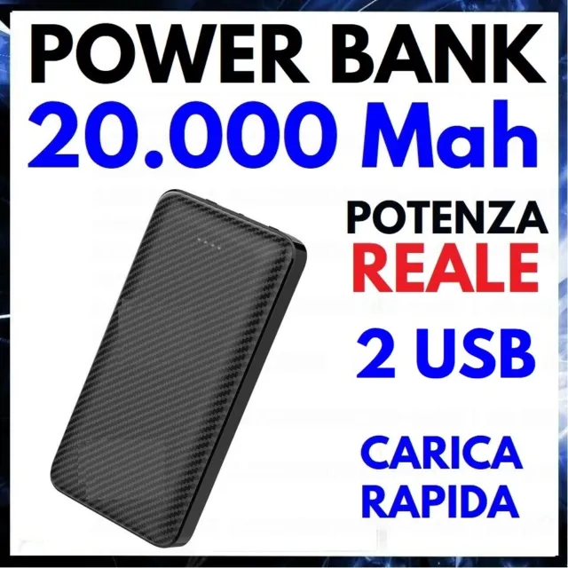 POWER BANK 20000 mah BATTERIA ESTERNA 2 USB CARICABATTERIE PORTATILE UNIVERSALE