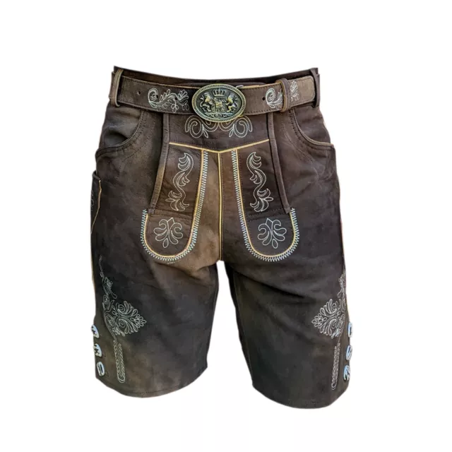 Pantaloni in pelle nabuk antichi da uomo in pelle pantaloncini tradizionali Oktoberfest venditore Regno Unito