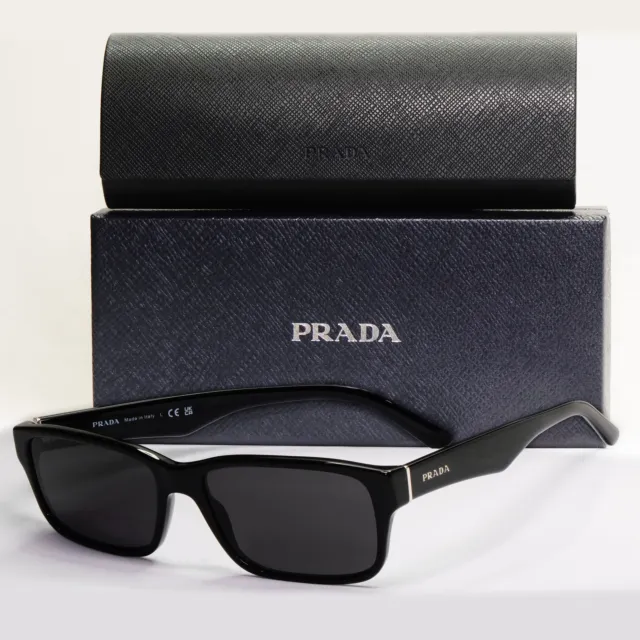 Occhiali da sole Prada nero rettangolo moda lucida PR16MV VPR 16M 1AB-1O1 55 mm