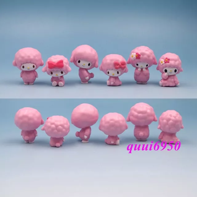 6pcs Cute My Melody Sweet Pink Sheep Figure Toy Figurine Cake Toppers Decor Gift