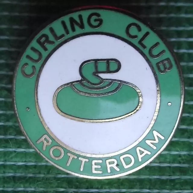 Vintage Enamel Curling Club Badge : Rotterdam Curling Club  1" Diameter