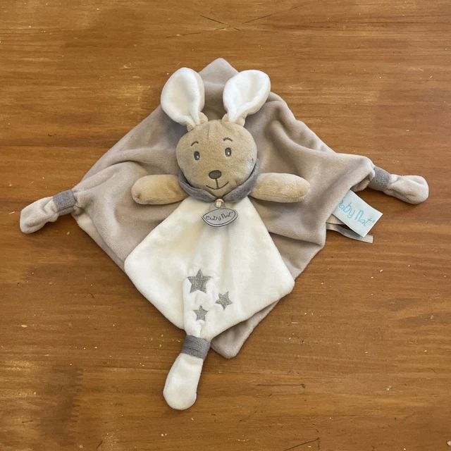 BABYNAT DOUDOU LAPIN PLAT REGLISSE GRIS BLANC BN0303 ETAT NEUF