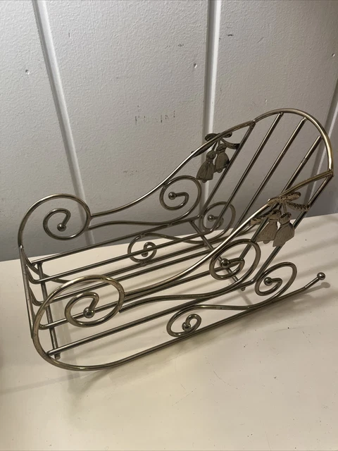 Christmas Decor Gold Metal Sleigh Large Sled VTG Metal Holiday Dcorations