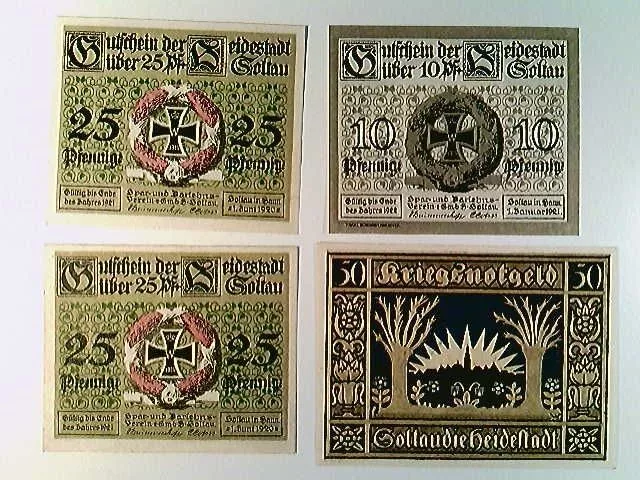 Notgeld Stadt Soltau, 1x 10, 2x 25 und 1x 50 Pfennig, 1921