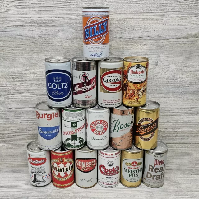 16 Piece Pull Tab Beer Can Lot Opened Empty 12oz Cans Various Brands Vintage