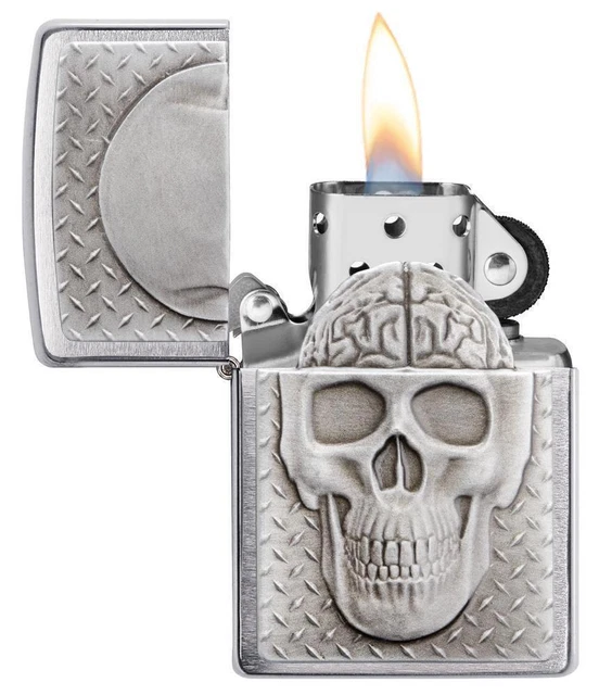 Accendino Antivento Zippo 29818 Skull Uomo Metal Argento