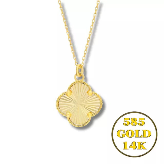 Feuille de Trèfle Collier Rempli De 585er 14K or Jaune or Véritable