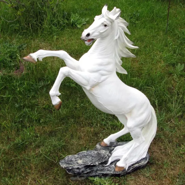 STEIGENDES PFERD weiß Deko Garten Tier Figur HENGST steigend SCHIMMEL SKULPTUR