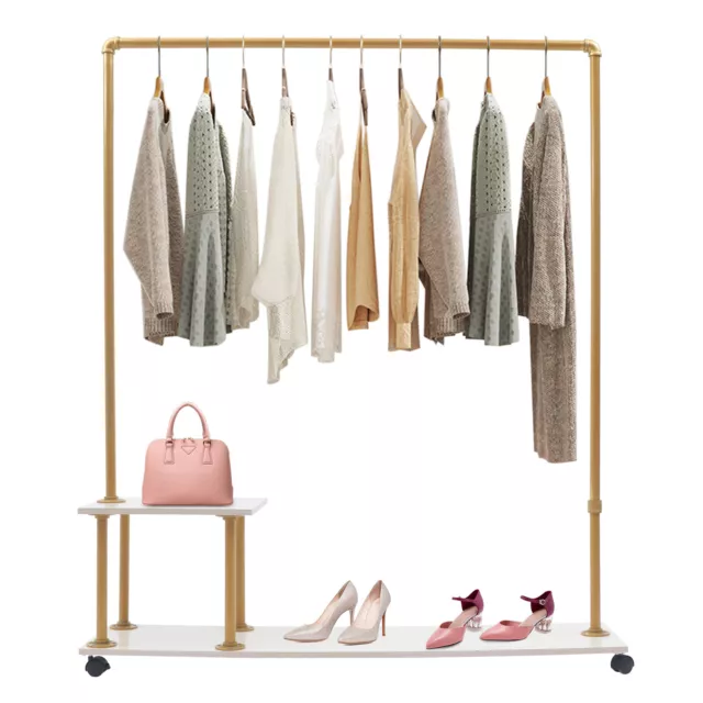 New Design Floor Standing Golden Color Clothes Shop Displaying Rack Commercial