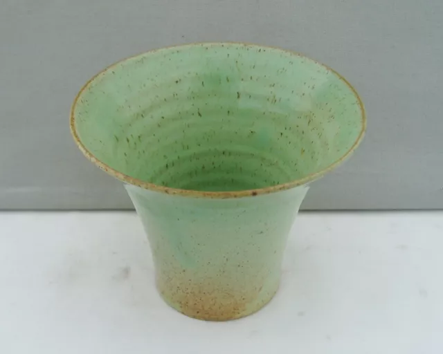 Upchurch Art Pottery Small Flared Vase Green/Brown Mottled Glaze 2