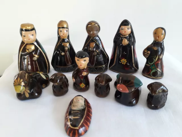 12 Piece Nativity Set Tonalo Pottery Mexican(Mex)  Christmas Display Vintage