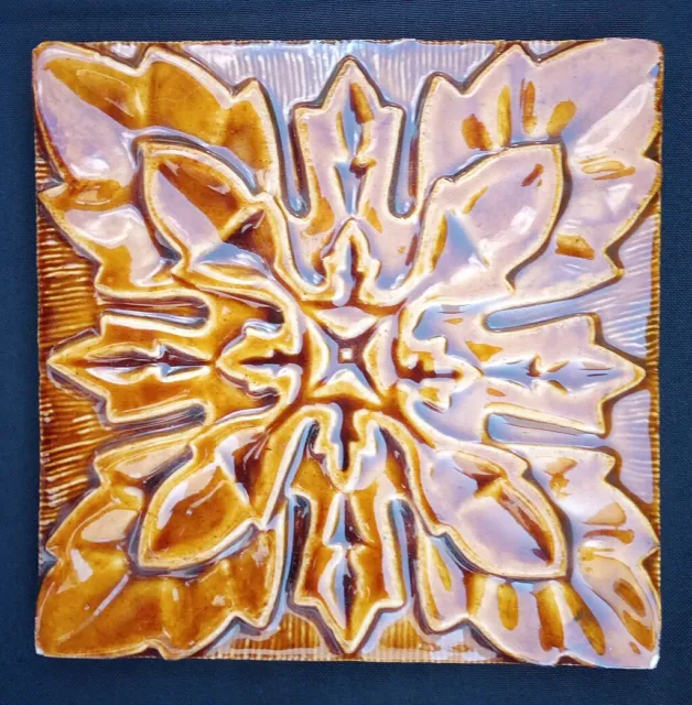 Antique Ceramic Tile Portugal Acorn Oak Leaf Pattern Embossed 6" Gresval Glazed