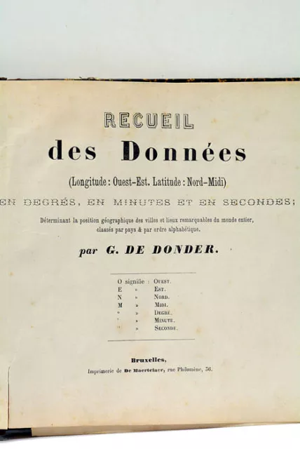 Livre Ancien De Donder Recueil Données L'heure De Tous Les Pays Bruxelles 1890