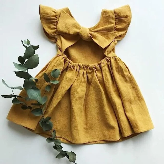 Stylish Toddler Baby Girl Summer Dress - Breathable Cotton Linen with Flutter Sl