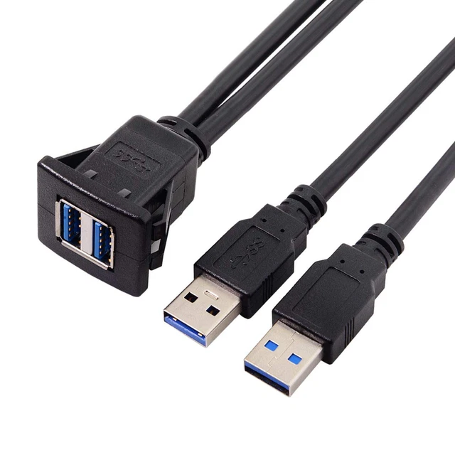 1M Waterproof Dual USB 3.0 Extension Latch Mount Car AUX Cable for Dashboard Pan