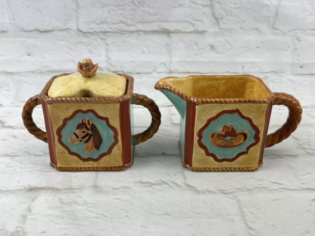 Western Theme Creamer & Sugar Bowl Horse Boots Hat Horseshoe 3D MWW Market