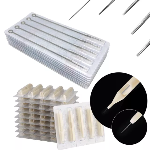 50 Disposable Tattoo Needles RL RS M1 + 50 Matching Nozzles Taper Tube Tips