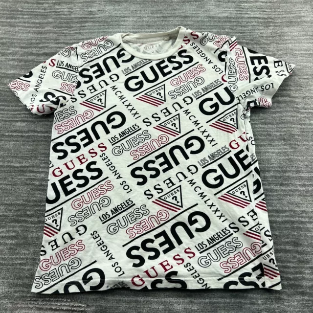 Guess Shirt M Youth Los Angeles Spell Out Logo USA Washed Jeans T-shirt White