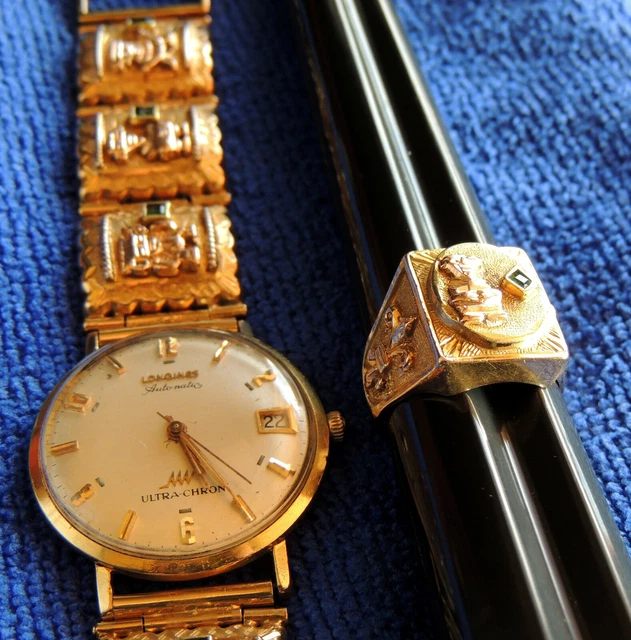 WITTNAUER LONGINES 18K Gold Automatic UltraChron Watch w/band and ring