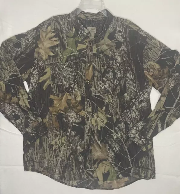 LL Bean Mossy Oak Break Up Camo Button Up Vented Nylon Hunting Outdoors Mens XL