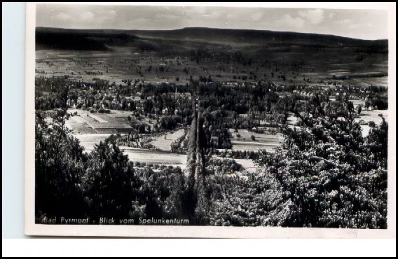Bad Pyrmont alte Ansichtskarte ~1935/40 Blick vom Spelunkenturm ungelaufen