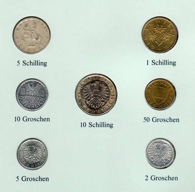 Coin Sets of All Nations Austria 1960-1994 UNC 5 Schilling 1960 Silver 29.6.88 3