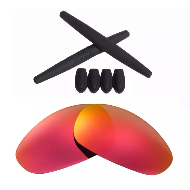 Walleva Fire Red Non-Polarized lenses +Black Earsocks T-shocks for Oakley Juliet