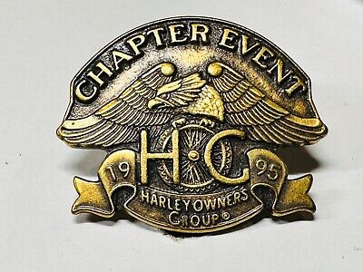 Old Harley Davidson MC Vest Cast Label Pin Owner's Group Hog Chapter Event 1995