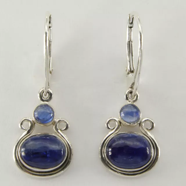 Blue Oval KYANITE Earrings 925 STERLING SILVER Leverback Genuine and Natural #6e