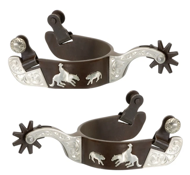 Western Spurs - Cutting Horse Motiff - Brown Iron and Silver