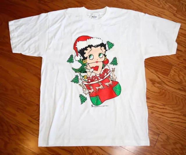 Vintage 1998 Betty Boop Mens T Shirt XL 90's Christmas tree stocking Santa hat