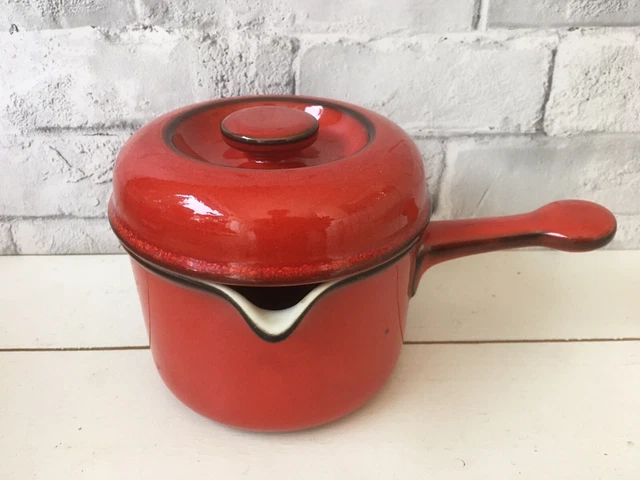 Schwerter Email Stielkasserolle 16cm Rot Mit Glasdeckel - Spülmaschinengeeignet