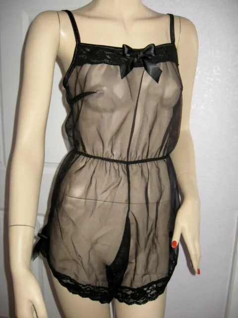 nylon Black playsuit  lace body Sheer  Knickers Lingerie Adult feminine Glamour 2
