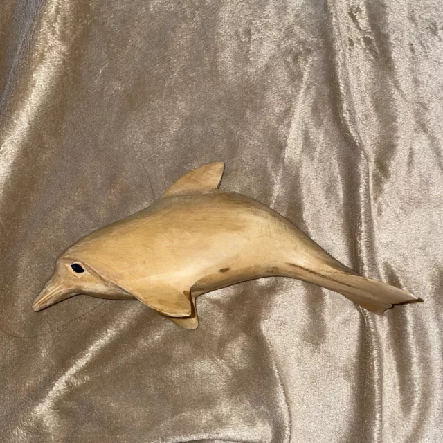 Vintage Hand Carved Wooden Dolphin Figurine light wood