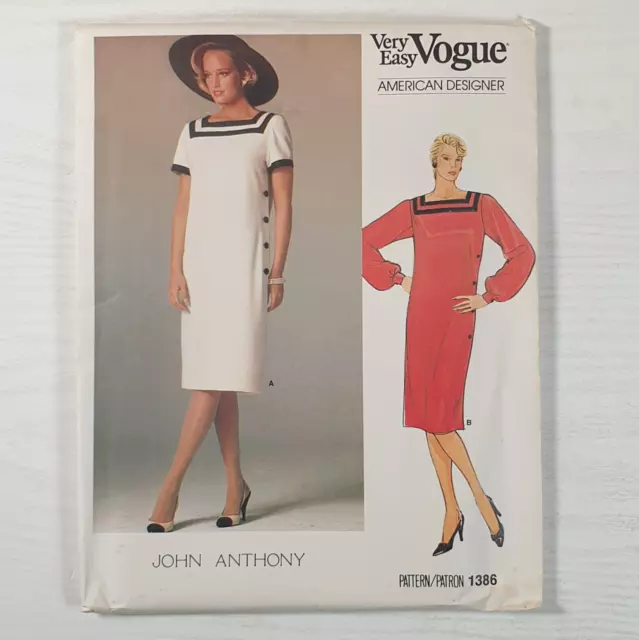 Vogue American Designer JOHN ANTHONY Pattern 1386 UC FF Dress Size 12 Very Easy