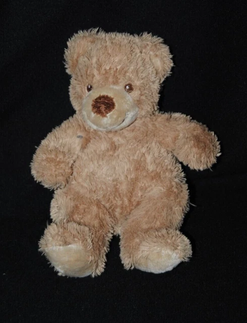 Peluche doudou ours brun marron beige yeux brodés 22 cm TTBE