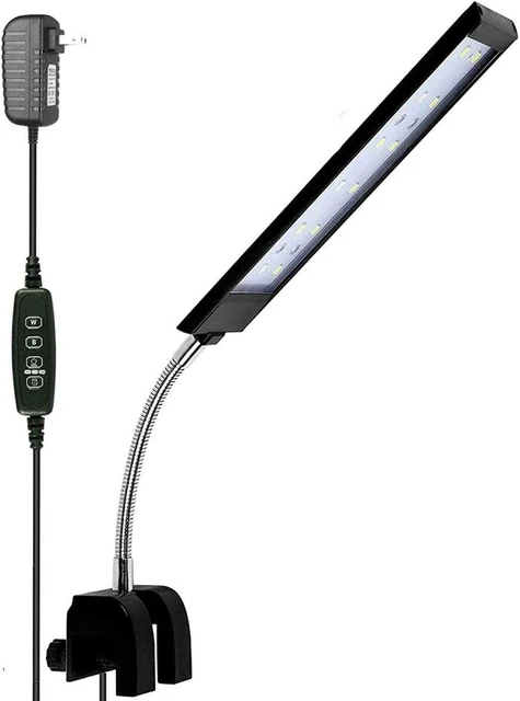 Fish Tank Clip on Light with Inline Timer, Clamp Aquarium Light with White & Blu
