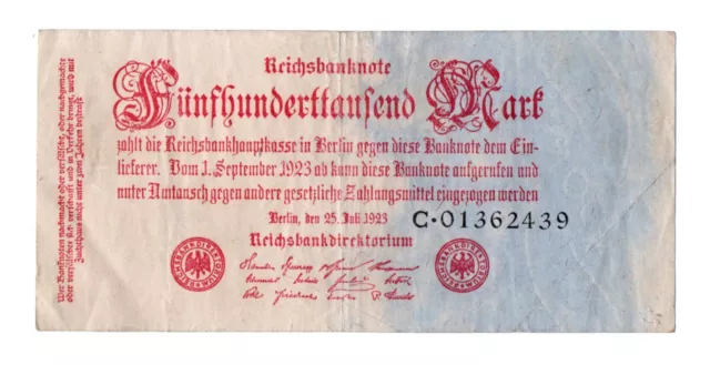 Reichsbanknote Fünfhunderttausend 500000 Mark Berlin 1923