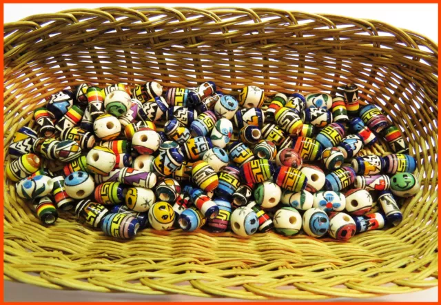 Porzellan Inka Keramikperlen mix Oval Zylinder bunt Bastelschmuck Handarbeit NEU
