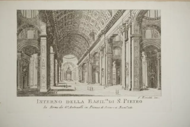 Gravure Miniature Paysage Architecture Vatican Saint Pierre Rome Italie 1830 B