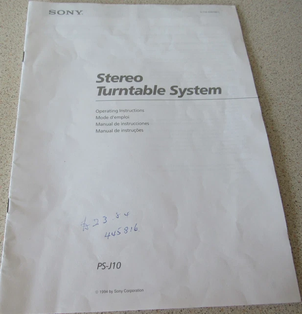 Sony PS-J10 Stereo Turntable System  Operating Instruction Original