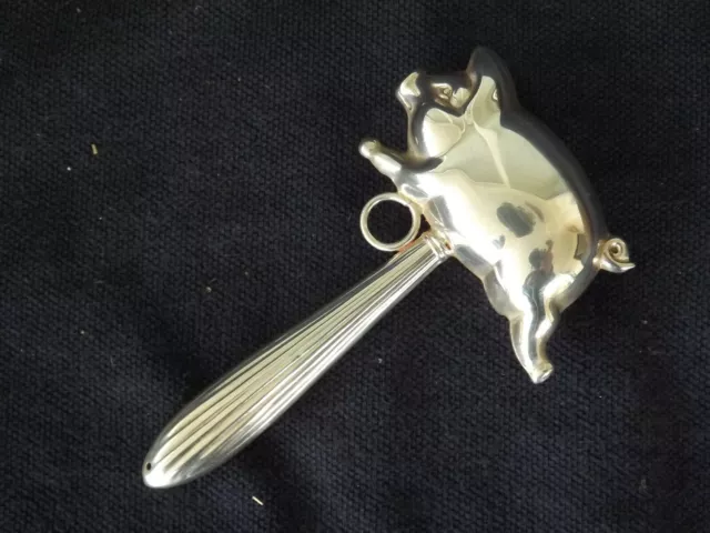 Novelty Vintage Silver Plated PIG Baby Rattle Collectable or Christening Gift