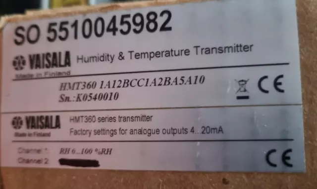 Vaisala HMT360 Humidity Temperature Transmitter & Probe.