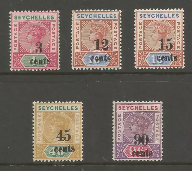 Seychelles  Sg15,16,18,20,& 21 Qv 1893 Overprints Cat £128+