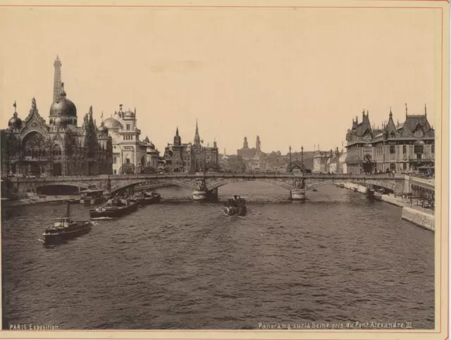 France, Paris, Panorama sur la Seine pris du pont Alexandre III Vintage print.