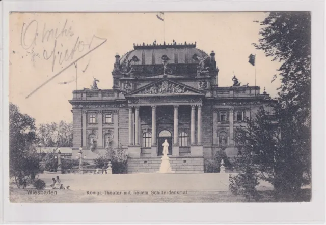 AK Wiesbaden, Kgl. Theater mit Schillerdenkmal 1906