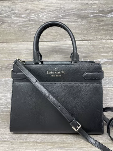 Kate spade staci medium saffiano leather top zip satchel purse crossbody  black