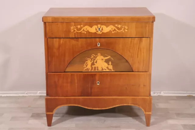 Kleine Biedermeier Kommode Holz furniert figürlich intarsiert um 1830 (MÖ3482)